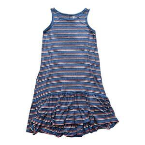 Old Navy Dress Girls Size XL 14 Blue Orange‎ Striped Sleeveless Stretch Soft
